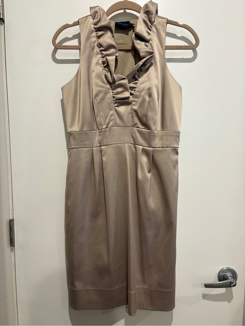 Just…Taylor Sleeveless Ruffle V-Neck Dress in Taupe